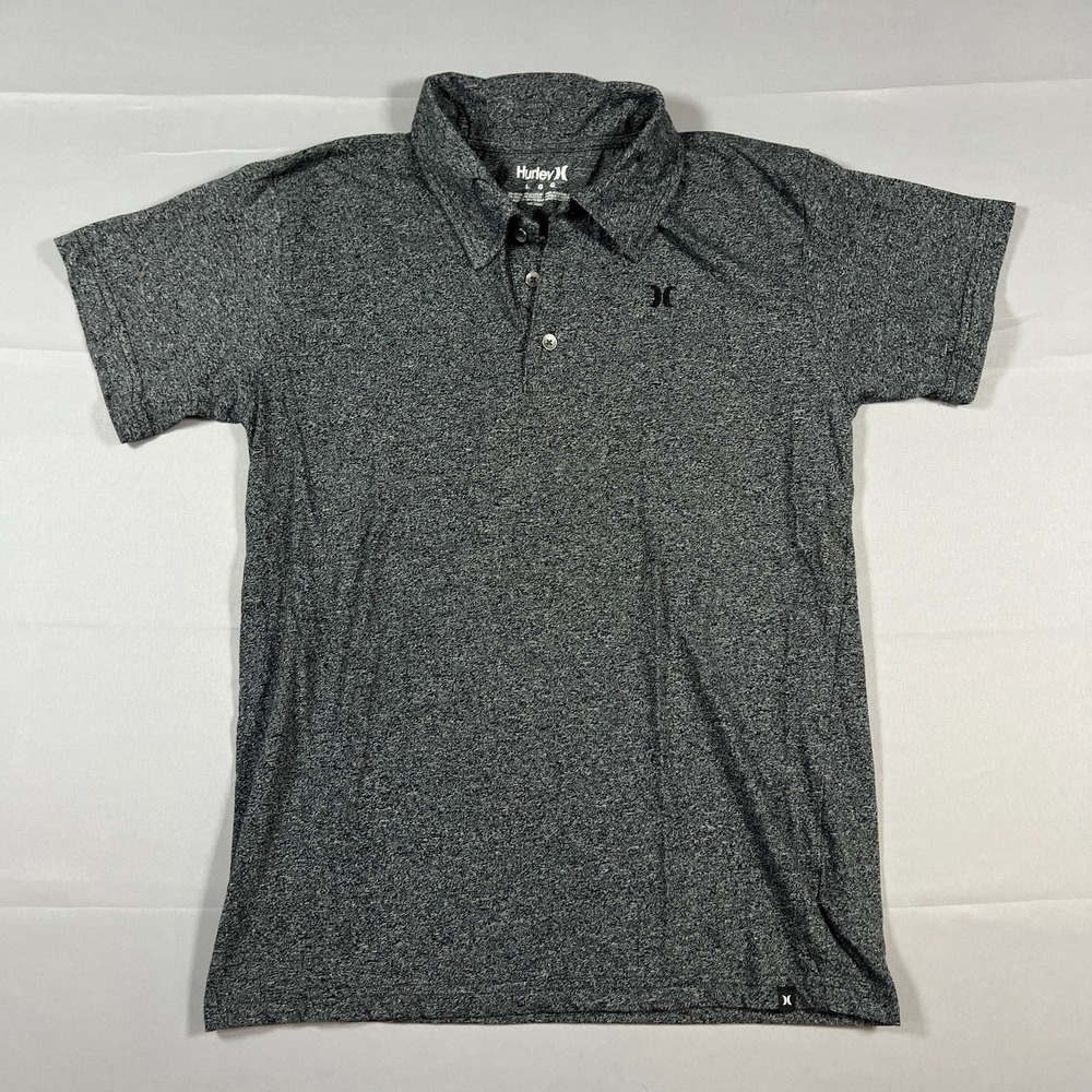 Hurley Polo Shirt Mens Large Charcoal Gray Cotton Icon Embroidered Short Sleeve